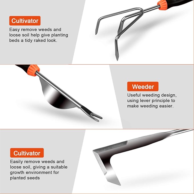 Garden Tool Set, 9 Piece Stainless Steel Heavy Duty Gardening Tool Set, with Non-Slip Rubber Grip, Storage Pocket, Ideal Garden Tool Kit Gift for Women/Parent