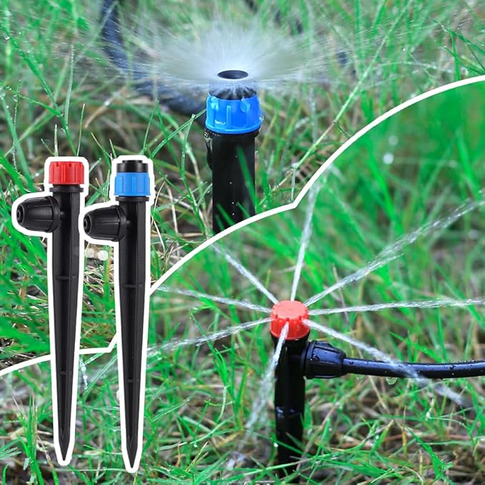 50 Pack Quick Connect Drippers, Irrigation Emitters Adjustable 360 Degree with 5" Stake for 1/4" Drip Irrigation Tubing Irrigation Ideal for (4-7mm) Garden Home Watering System (Sprayer)