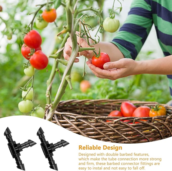 50 Pieces Drip Irrigation Fittings, 1/4 Inch Barbed Tee Fittings, Barbed Connectors for 1/4 Inch Irrigation Tubing for Drip Sprinkler Garden Lawn System