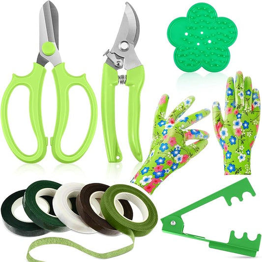 WILLBOND 10 Pcs Rose Thorn Stripper Tool Valentines Gifts Florist Supplies Rose Thorn Remover Kit Garden Remover for Flower Stripper Kit Florist Tool, Floral Gloves Tape(Green,Flower)