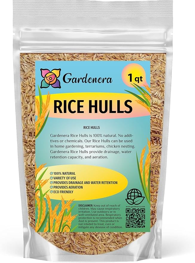 Organic Rice Hulls - Improve Soil Texture and Nutrient Retention - Best for House Plants and Chicken Bedding - 1 Quart