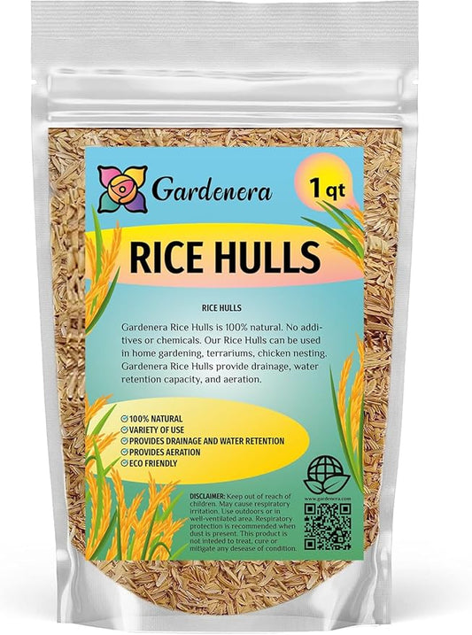 Organic Rice Hulls - Improve Soil Texture and Nutrient Retention - Best for House Plants and Chicken Bedding - 1 Quart