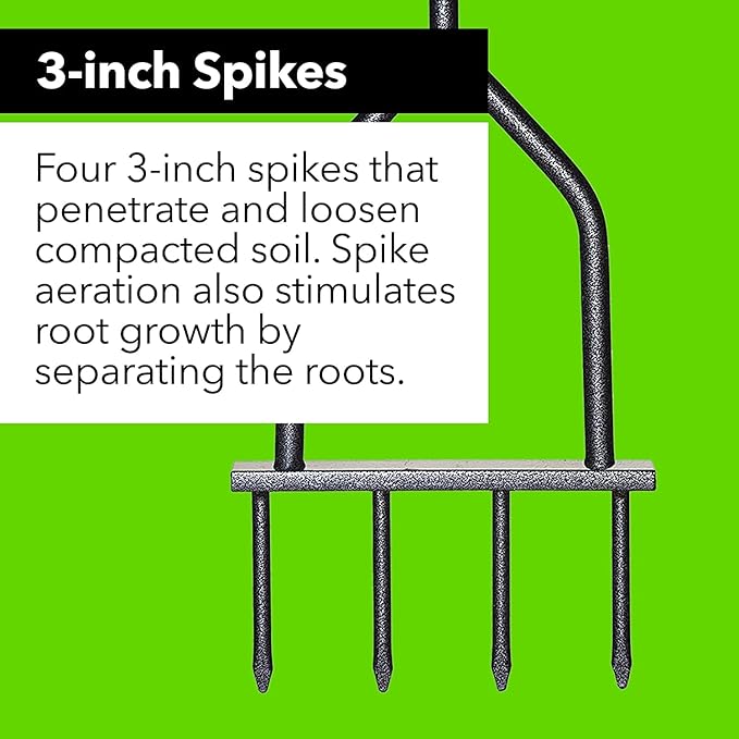 Yard Butler Spike Aerator - Durable Lawn Aerator for Easy Lawn Care & Healthy Growth - Prevent Lawn Damage by Breaking Up Compaction - Ergonomic Gardening Tool