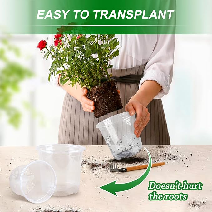 RAOOKIF 50 Pack Clear Nursery Pots Variety Pack, 7/6/5/4/3.5 Inch Clear Nursery Pot for Plants, Plastic Plant Pots with Drainage Holes, Garden Pots for Flower Seedling, Cuttings, Transplanting