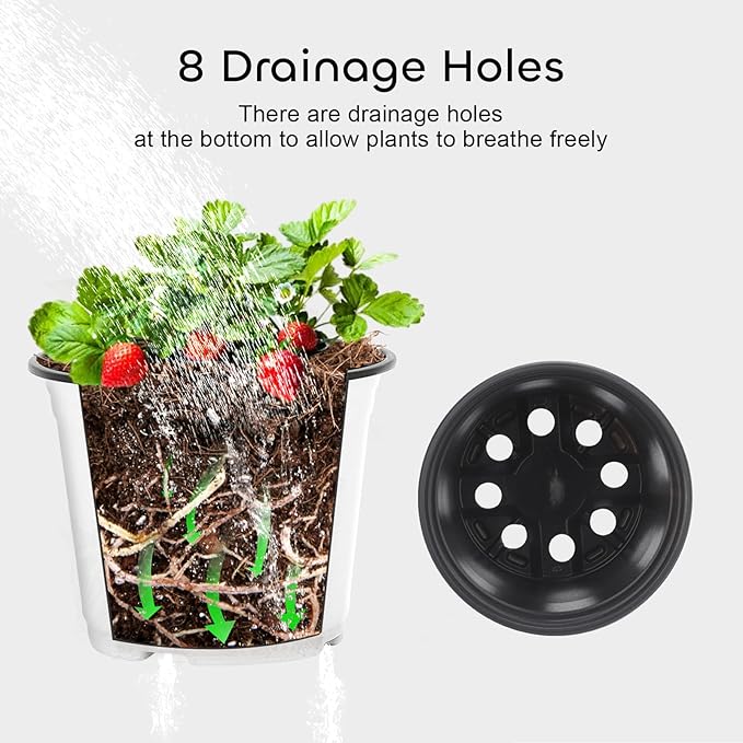 GROWNEER Nursery Pots 120 Packs 4 Inch Plastic Planting Pot with 15 Pcs Plant Labels, Seed Starter Kit Flower Planter Container for Succulents, Seedlings, Cuttings, Transplanting, White