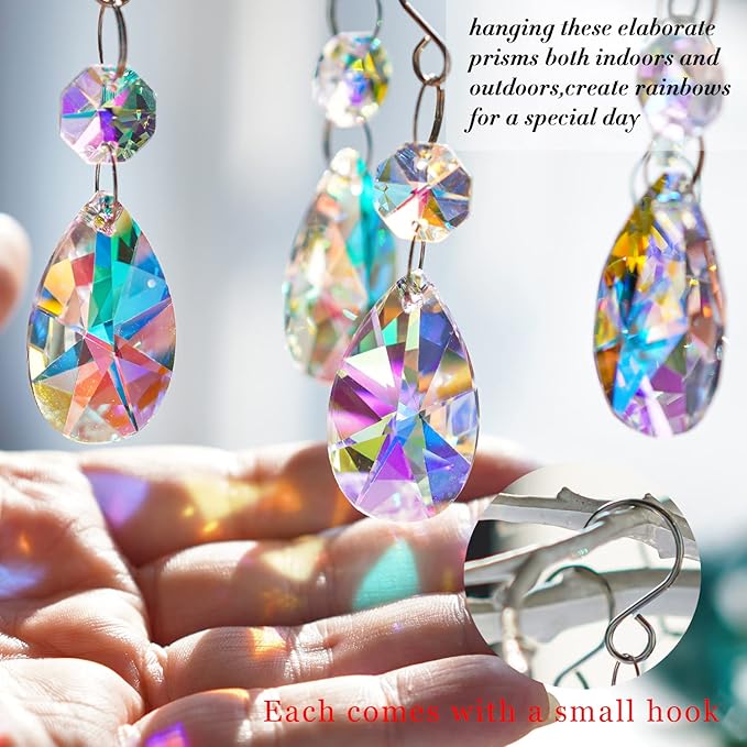 20 Pieces 38mm Crystal Prisms Chandelier Rounded Pear Ornament Pendants Crystal Beads Hanging Glass Crystal Chandelier Prisms for Wedding Party Tree Garlands Decoration DIY Jewelry