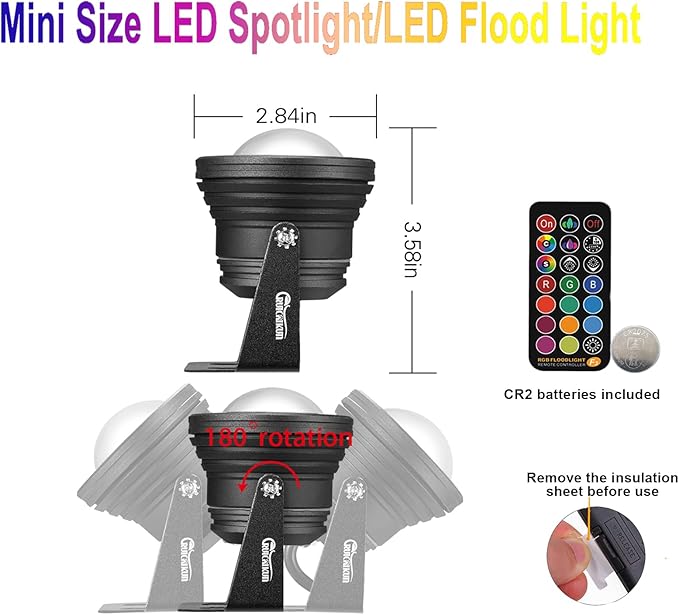 Outdoor Lights,10w Spot Lights Outdoor with US Plug and Remote Control,Dimmable Halloween Decor Christmas Lights Outdoor,Waterproof Spotlight with Timer（Light Color is Mixed, NOT Pure RGB）