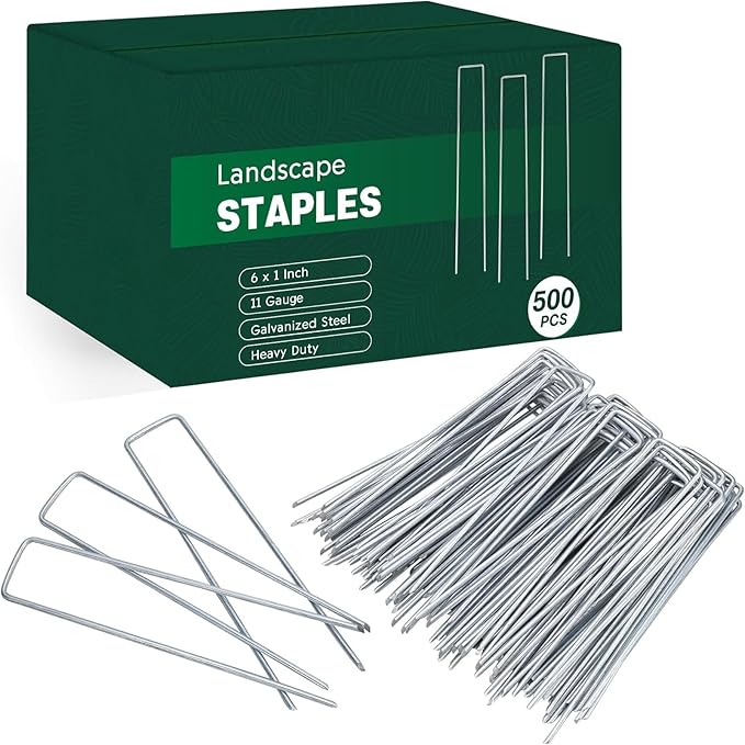 CEWOR 500 Pack 6 Inch Landscape Staples 11 Gauge Garden Stakes, Garden Staples Galvanized U-Shaped Pins Lawn Ground Yard Staples Fence Stakes for Landscaping Fabric Drip Irrigation