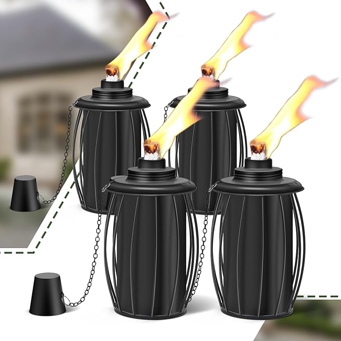 4-Pack Upgraded Torch Canisters,16oz Replacement Torch Refillable Canisters with Wicks,Caps, Outdoor Citronella Fuel Torch Canister for Luau Party, DIY Garden Decor.