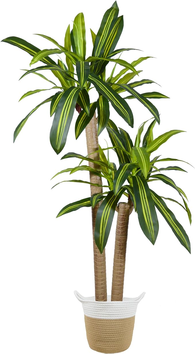 Artificial Dracaena Tree, 5ft Tall Fake Dracaena Plant with Basket, Indoor Outdoor Faux Topiary Yucca Trees for Office Home Living Room Porch Patio Décor