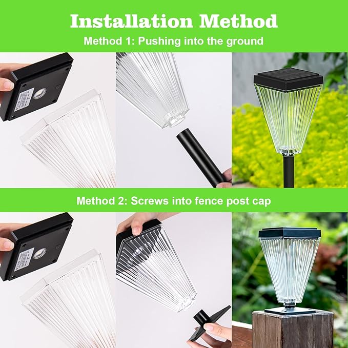 Outdoor Solar Post Caps Lights-4 Pack Waterproof Solar Fence Post Solar Powered Deck Post Lights,High Brightness Warm White Led Post Lights fits 4x4, 5x5,6x6 Wooden Post