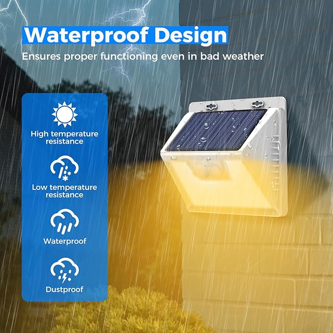 Peasur Solar Lights Outdoor Motion Sensor Waterproof, 6Pack 140LED White Solar Powered Fence Lights, 3 Modes Security Wall Lights for Garden Yard Outside Warm