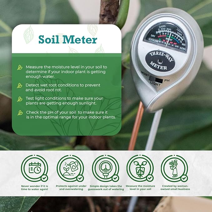 3-in-1 Soil Meter Optimize Plant Health with Moisture, Light & pH Testing