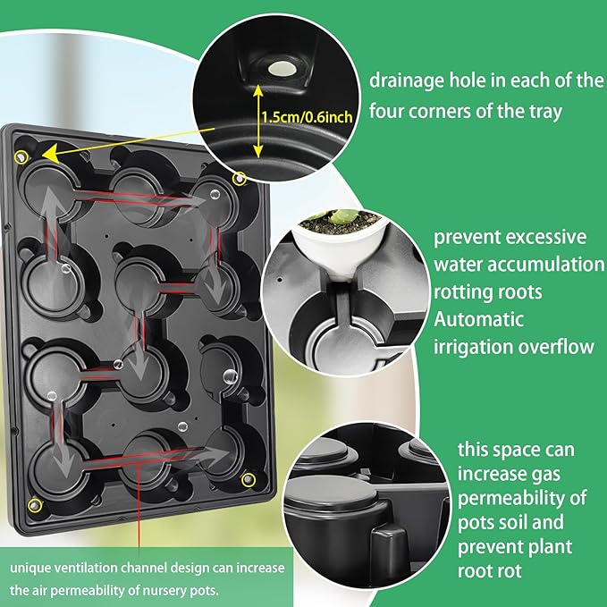12 Cell Round Nursery Pots Trays Thickened Durable Seedling Pots Shuttle Carrying Trays for Holding 4 inch Nursery Pots (16.85" × 12.6", 10-Pack)