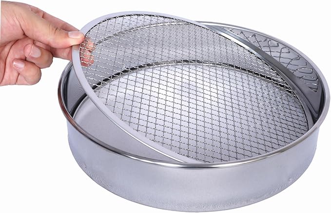 Soil Sifter Stainless Steel Set with 3 Sieve Mesh for Garden