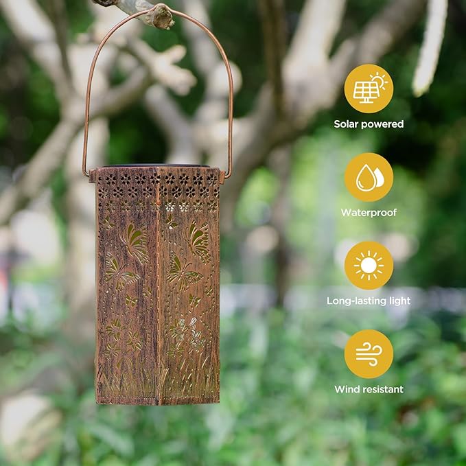 Outdoor Lanterns Butterfly Gift for Women/Mom/Grandma/Sister, Solar Lanterns Outdoor Waterproof Butterfly, Garden Decor,Christmas, Mother's Day, Thanksgiving Gifts, Solar Decoration for Yard, Patio