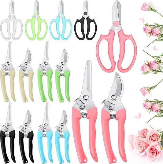 WILLBOND 15 Pcs Garden Floral Plant Scissors Stainless Steel Flower Shears, Handheld Sharp Scissors with Grip Handles, Straight Blade Clippers Tree Branch Cutter for Fall Gardening Tool