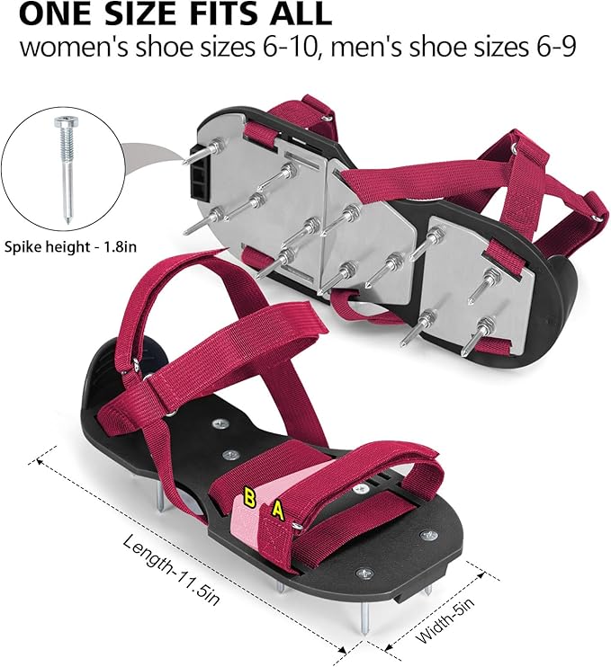 Lawn Aerator Shoes for Grass - Pre-Assembled Grass Aerator Shoes for Lawn - Soil Yard Aerator Tool for Aerating Patio Garden, Red