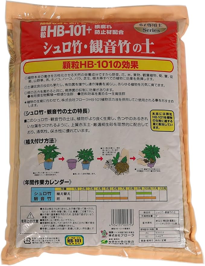 Lucky Bamboo, Rhapis excelsa (Lady Palm), Guanyin Bamboo Potting Soil Mix (6 L) Made in Japan