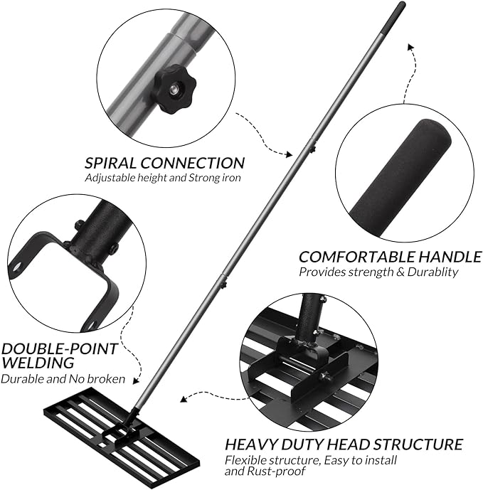 Walensee Lawn Leveling Rake, 7FT 30"x10" Levelawn Tool, Heavy Duty Effort Saving Lawn Level Tool, Steel Handle Lawn Leveler for Yard Garden Golf Course, Ease Level Soil Sand Dirt Surfaces