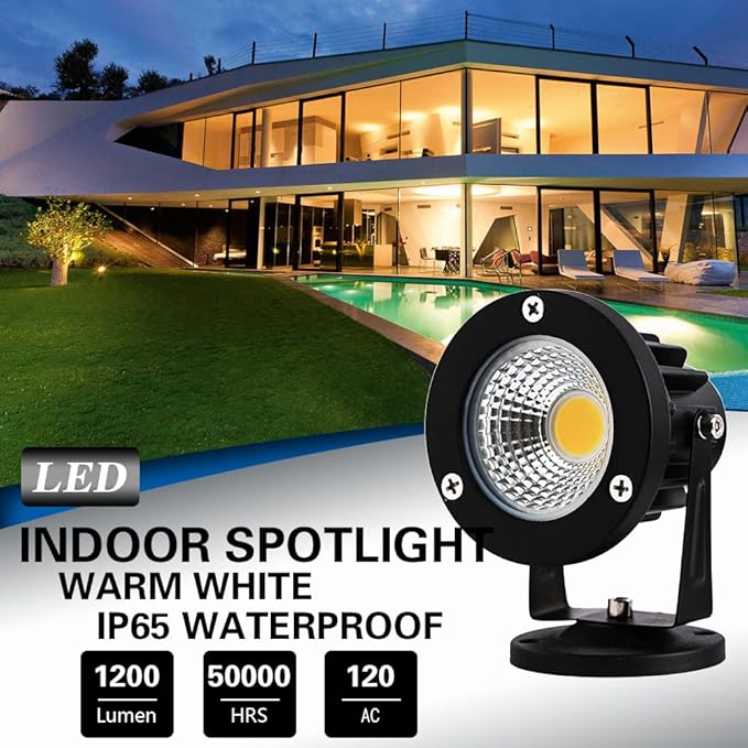 12W LED Landscape Spotlight,120V Landscape Lighting Outdoor for Mounted Flag Pole Light,IP65 Landscape Lights Warm White Garden Decorative Lamp 6FT Cord with US 3 Prong (Base,Stake Included)