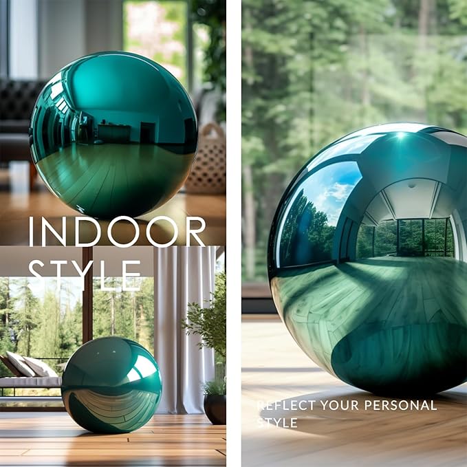 12 Inch Stainless Steel Gazing Globe,v2croft Hollow Ball Mirrored Surface Polished Shiny Sphere,Garden Stainless Steel Gazing Ball for Outdoor Lawn Pond Yard Ornament (Light Blue)