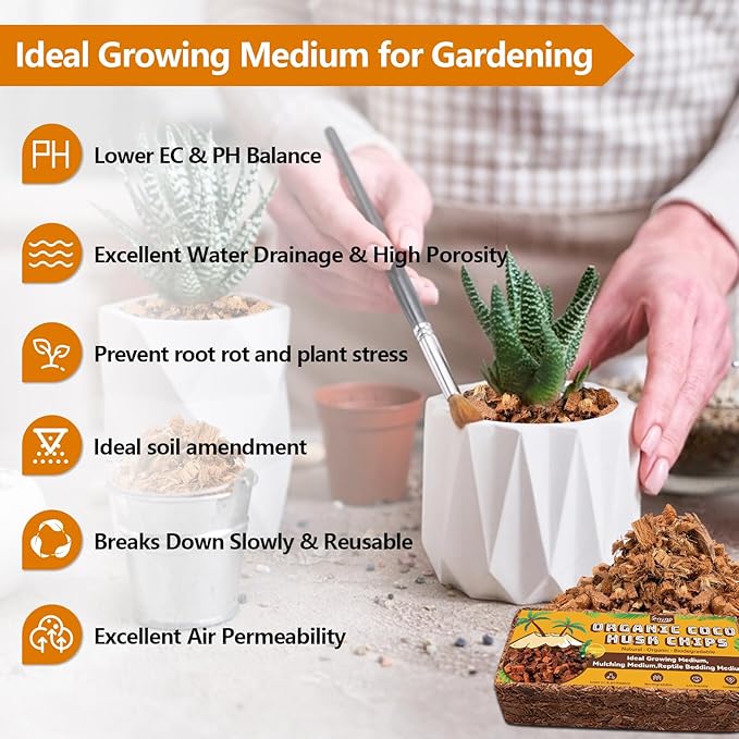 Legigo 2 Pack Coco Husk Chips- 2.2 LB 100% Organic Coconut Coir Chips Brick Potting Soil Mix with Low EC & PH Balance, Compressed Coconut Substrate Coco Chips Mulch Medium for Garden, Flowers, Plants