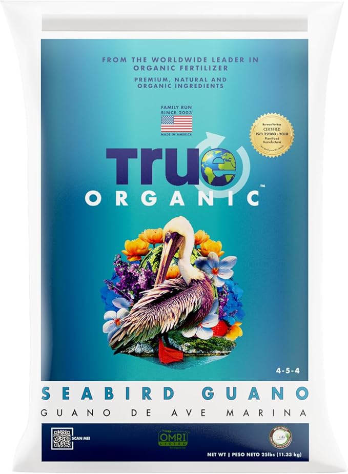 True Organic Seabird Guano – Organic Fertilizer for Abundant Fruits, Flowers, Vegetables, and Foliage – 25lb Bag Covers 438 Sq. Ft.