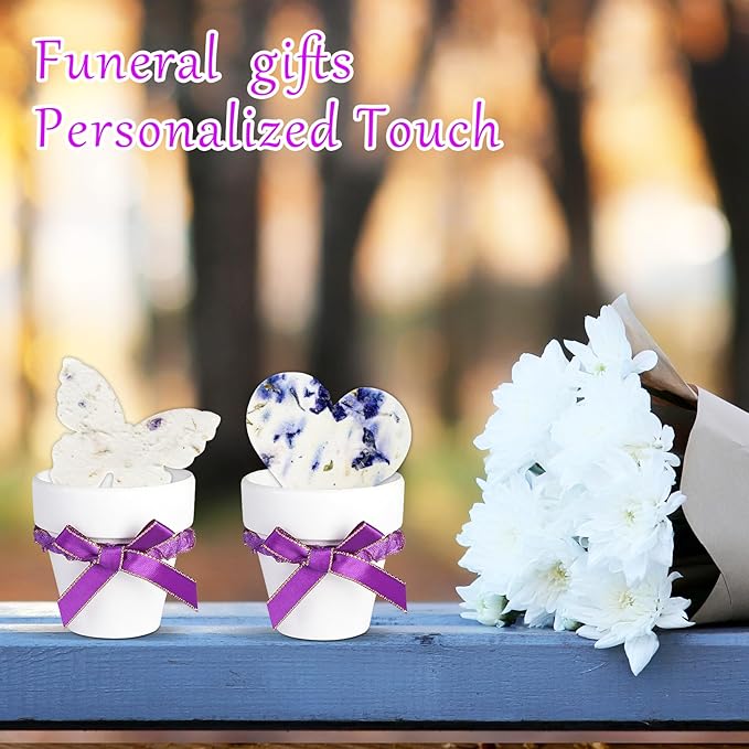 Set of 6 Seed Paper – 6 Purple Butterflies & 6 White Pots with Bow for Weddings & Life Events