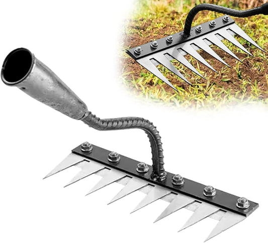 Upgrade Iron Weeding Rake 2.0, 2025 New Iron Rake for Gardening and Weeding, 8 Teeth Carbon Steel Garden Weeder Tool, Detachable Gardening Hand Weeder Puller Tool for Dethatching Lawn Loosening