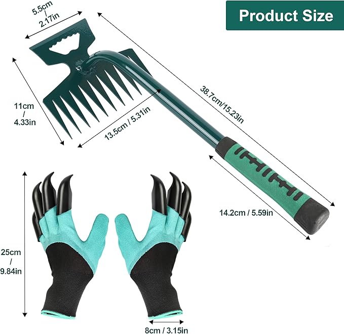 Weeding Artifact Uprooting Weeding Tool Claw Gloves Kit, 11 Teeth Dual Purpose Weed Puller, for Yard Farm Gardening Hand Weeder(11-Tooth)