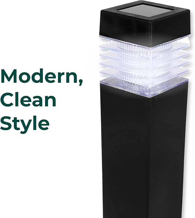 TECHKO Solar Small Bollard Rectangular Pathway Lights – 4-Pack, Dusk-to-Dawn, Weather-Resistant Outdoor LED Lighting