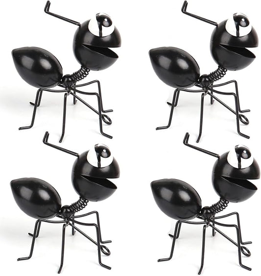 Metal Yard Art Garden Decorative Cute Ant Outdoor Wall Sculptures - Set of 4 Black