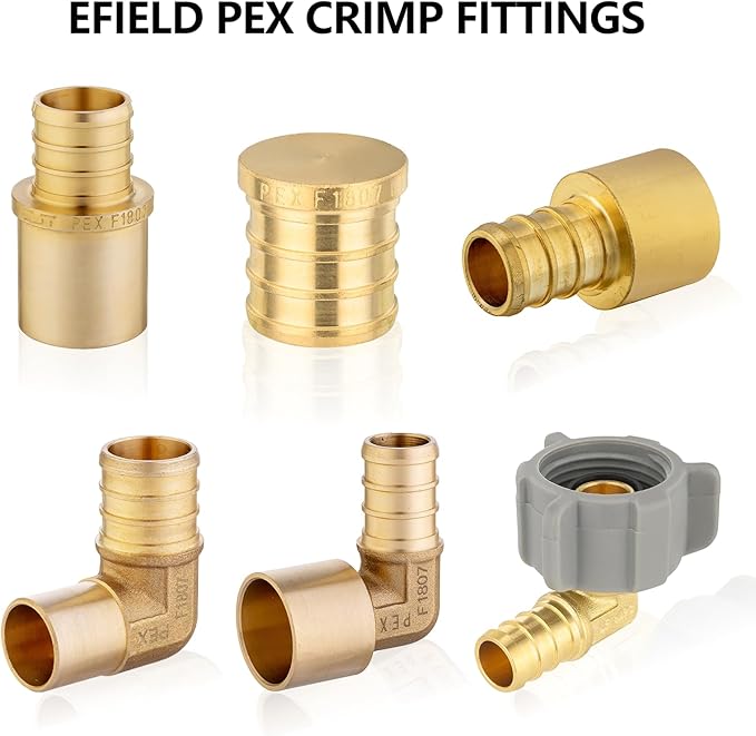 (Pack of 5) EFIELD Pex Barb 1/2" Plug End Cap Pipe Crimp Brass Fitting, ASTM F1807