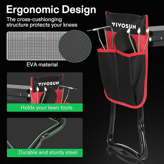 Garden Kneeler and Seat, 10.9" Wider Foldable Gardening Stool, Heavy Duty Garden Bench, Gloves & EVA Foam Pad & 2 Tool Bags, Gardening Tools for Women Men Father Mother, Portable Outdoor Garden Tools