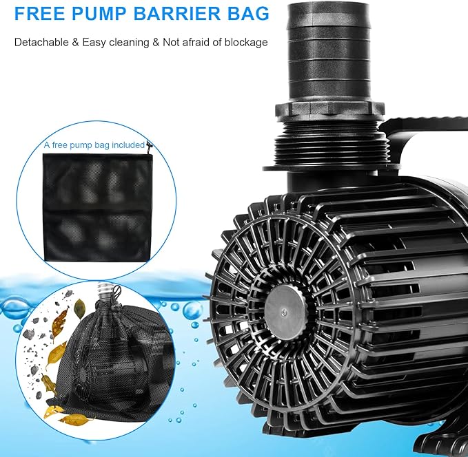 Outdoor Large 8300gph-520W 32.8FT Pond Water-fall & Kio Fish Fountain-s &Garden Pump Submersible IPX8: Long 32.8FT Cord Smart-er & Quieter Duck & Yard &Patio Ponds Pumps, 1 Barrier Pump Bag