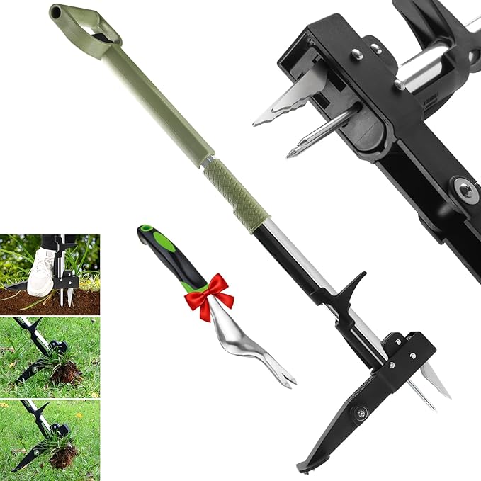 Stand Up Weed Puller,4-Claw Gardening Hand Weeding Tool with 39.4" Long Handle and 4 High-Strength Stainless Steel Claws,Dandelion Weeder,Easily Weeding Without Bending, Pulling, or Kneeling.