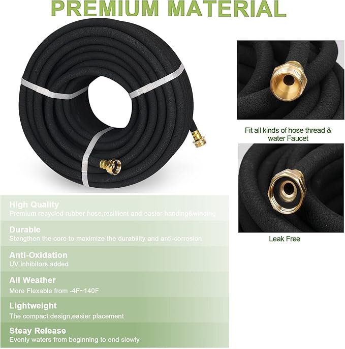Soaker Hose with Solid Brass Connectors 100 FT for Garden Beds 1/2 Inch Longer Lasting Drip Irrigation Save 70% of Water Various Accessories Great for Lawn and Yard