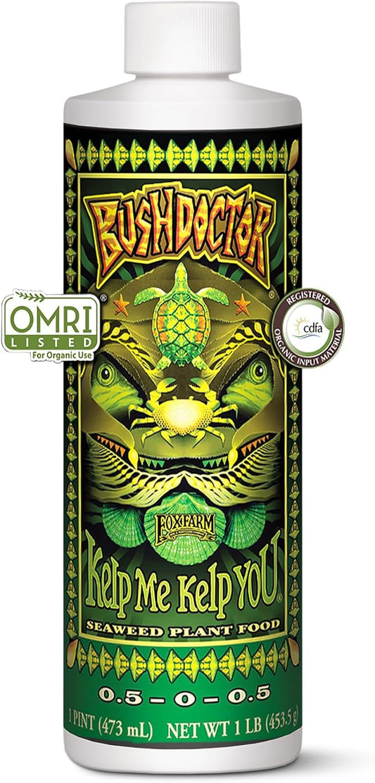 FoxFarm Bushdoctor Kelp Me Kelp You Fertilizer, Liquid Seaweed Extract for Plants, Vegetables, & Flowers - Promotes Root Growth & Soil Health - Perfect for Hydroponics & Soil, NPK 0.5-0-0.5 (Pint)