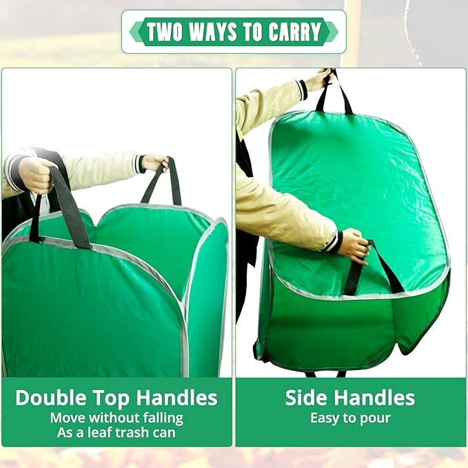 PUNCHMAN Foldable Lawn and Leaf Collector - Pop up Reusable Leaf Bags with Handles,Easy Leaf Remover for Yard and Lawn,Collapsible Garden Leaf Clean up and Picker Trash Bag for Leaves with Golves