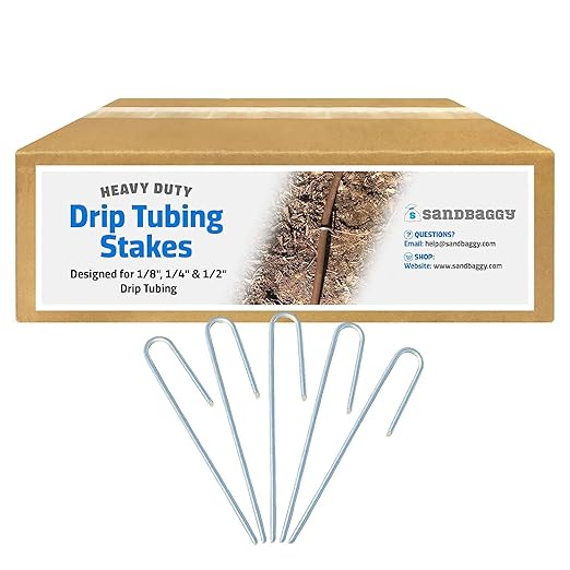 Sandbaggy DRIP TUBING Stakes Landscape Staples | 5 inch Length | Drip Anchors | Landscape Pins | Lawn Nails | Garden Stakes | Designed to Hold Drip Tubing Up to 1/4" Diameter | Pack of 500