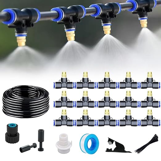 66FT Copper Atomizer Hanging Plant Watering System, Greenhouse Mist Drip Irrigation Kit, Garden Watering with Blank Tubing and Misting Nozzles, Quick Connector Design Automatic Irrigation System.