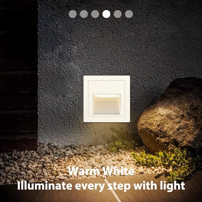 8Pack 3W LED Step Light, Warm White 3000K IP65 Waterproof Recessed Wall Light, Staircase Light Lighting lamp, Inside Outside Garden Balcony Corridor, Aluminum, 120V,White