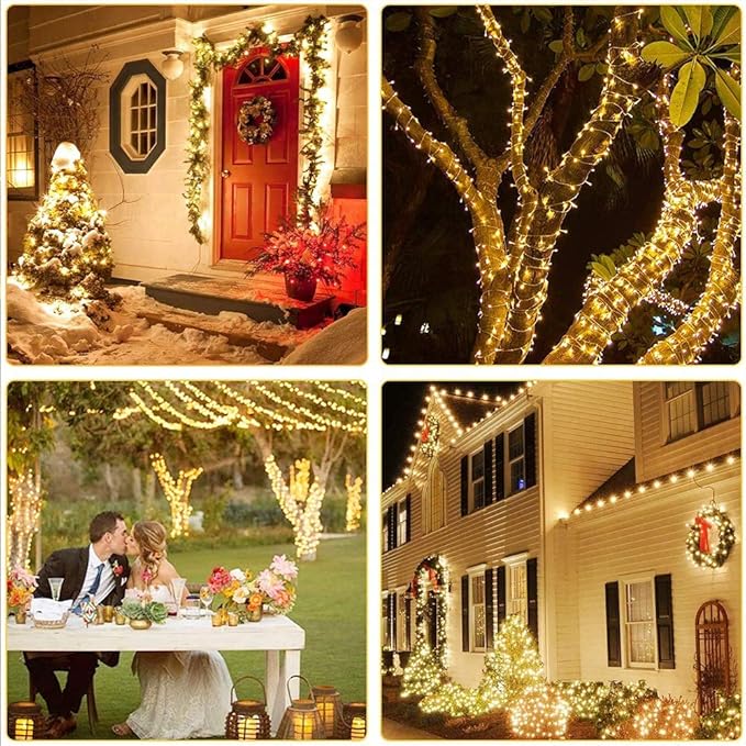 175Ft Christmas Lights Outdoor, 500 LED Christmas String Lights with 8 Modes, Timer, Waterproof Fairy Twinkle Lights for Christmas Party, Garden, Wedding, Holiday, Xmas Tree Decorations (Warm White)