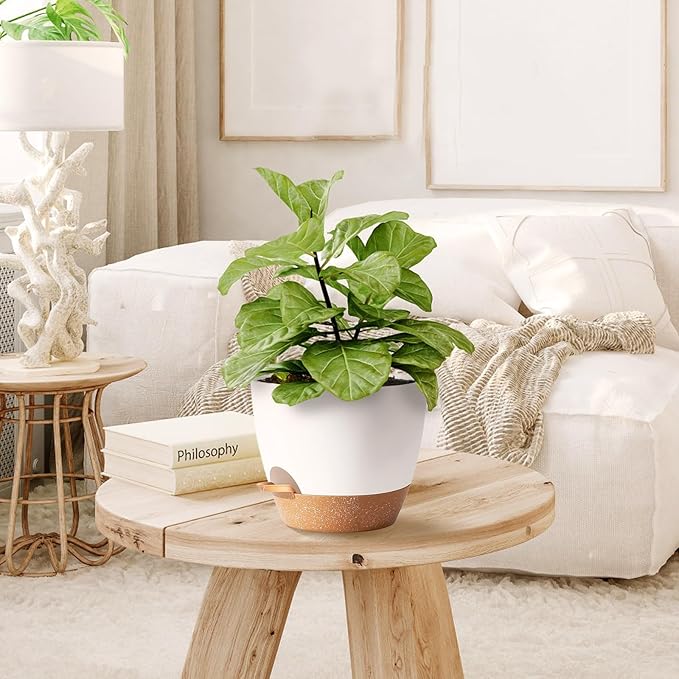White Self Watering Pots with Drainage Planting Pots for HousePlants Plastic Flower Pots Outdoor Plant Pots Gift Idea Decorative Flower Pots Draining Pots for Indoor Plants