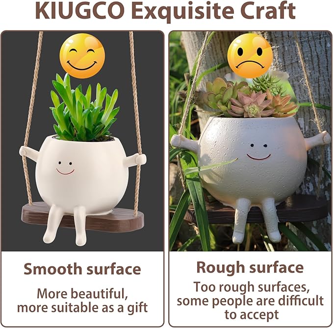 Small Swing Smiley Face Hanging Planter Pot for Indoor Outdoor Plants, Cute Swinging Plant Pot, Hanging Flower Pots, Face Planter Pot Head, Resin Succulent Planter, Valentines Day Gifts for Her