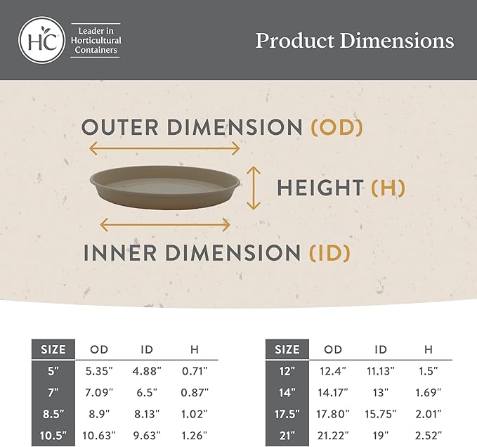 The HC Companies 12 Inch Round Prima Plastic Plant Saucer - Indoor Outdoor Plant Trays for Pots - 12.4 Inchx12.4 Inchx1.5 Inch in Honey