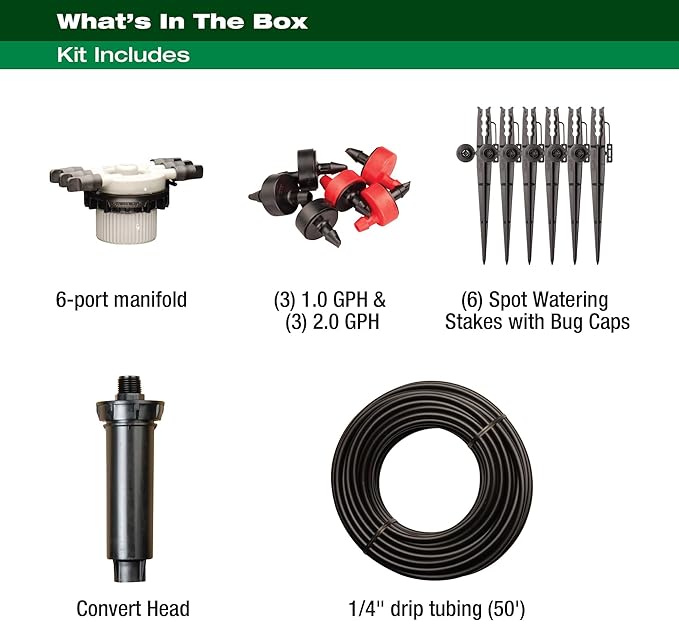 Rain Bird CNV182EMS Drip Irrigation Sprinkler Conversion Kit, 1800 Series Pop-Up to 6 Drip Emitters with 1/4" Tubing