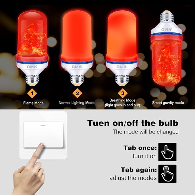 OMK - LED Christmas Decorations Flame Effect Light Bulbs - Upgraded 4 Modes Two-Tone Fire Simulated Lamps - Holiday/Christmas Gifts/Party/Indoor/Outdoor Decoration Lights (2Pack)