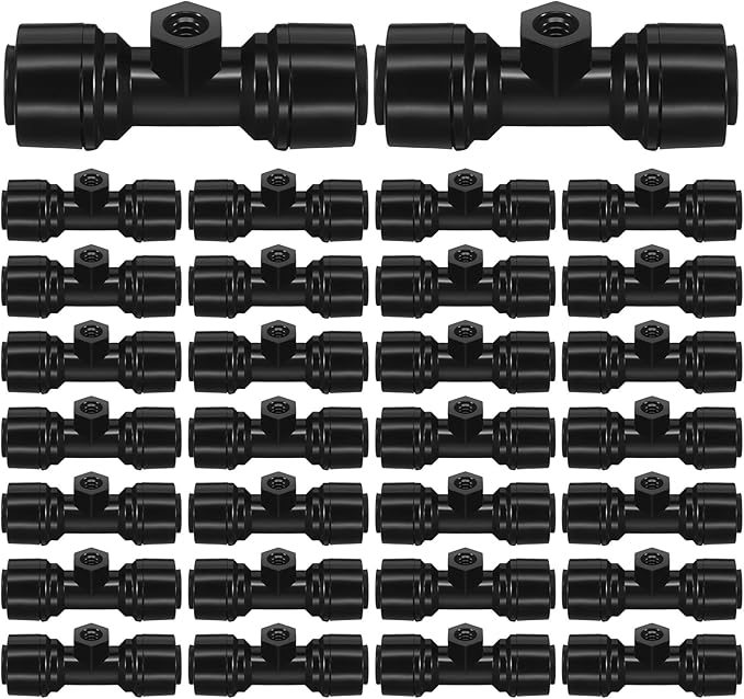 30 Pcs 1/4" Drip Irrigation Tee Connectors for Drip Tube Quick Connect Drip Irrigation Parts Fittings for 1/4 Inch(6.35mm) Irrigation Tubing Drip or Sprinkler (Black,Misting Nozzle)
